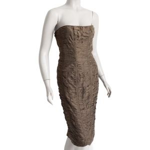 Gucci Dress Corset Bustier Bodice Bodycon Ruched Brown Silk Spring 2001 EU42